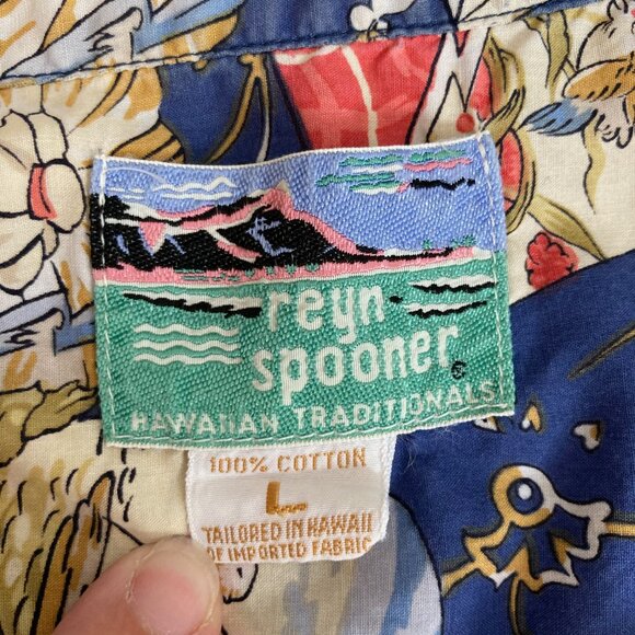Reyn Spooner Shirt Mens Large Blue Cotton Hawaiian Japanese Floral Graphic Print - Picture 5 of 6